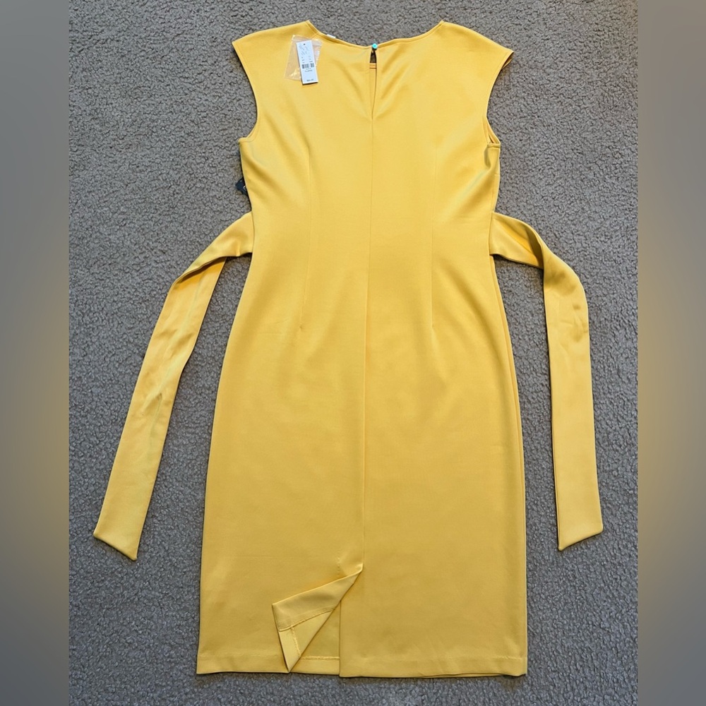 New York & Company Sleeveless Dress With Attached Belt, Back Slit, Yellow, XL - Picture 2 of 8